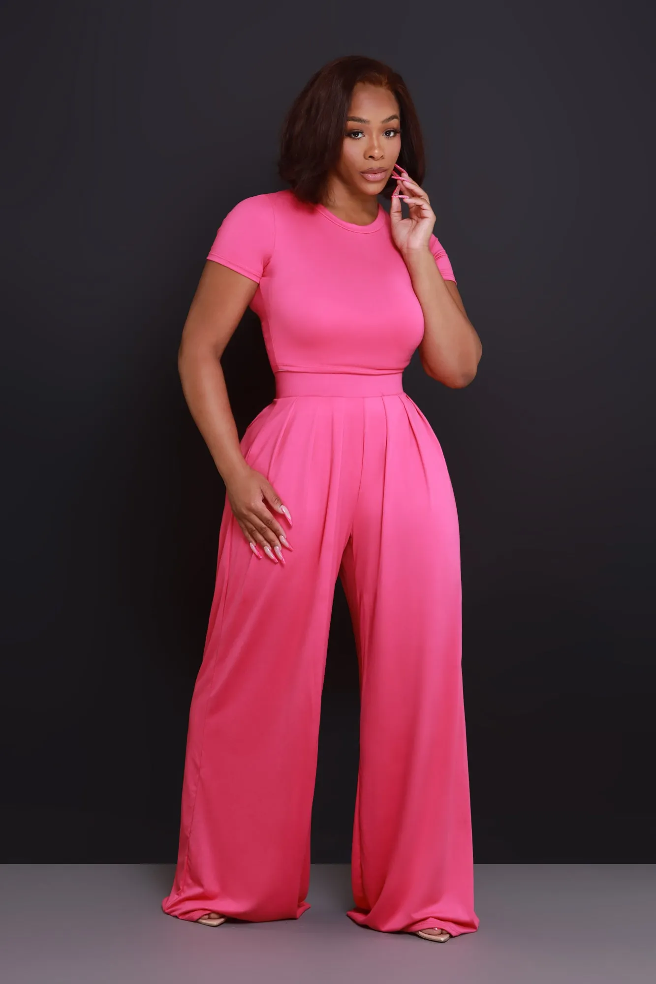 Full Attention Short Sleeve Palazzo Pants Set - Magenta sold by Swankaposh product image thumbnail 4