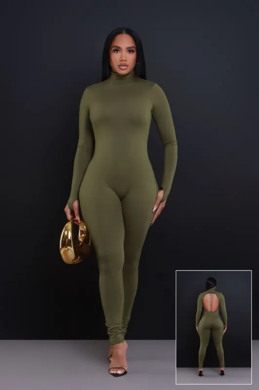 After Hours Open Back Jumpsuit - Olive sold by Swankaposh