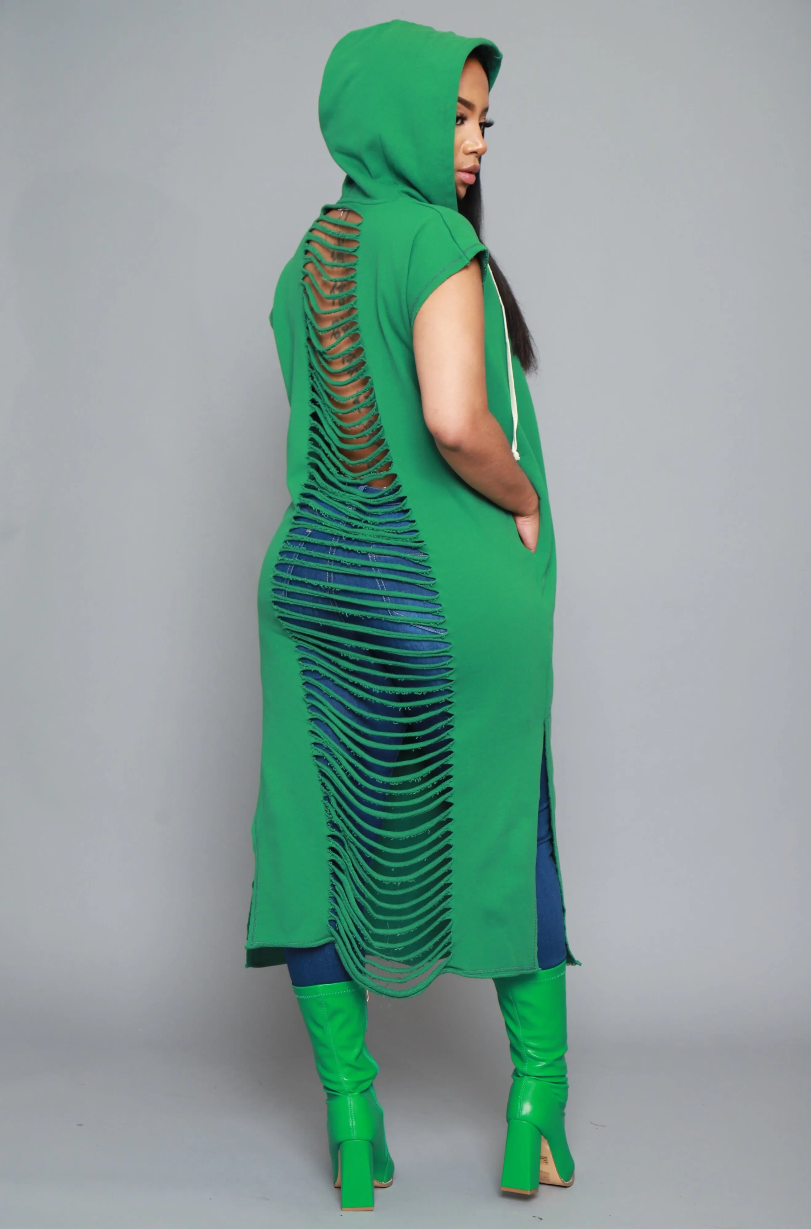 In This World Longline Cut Out Hoodie - Kelly Green sold by Swankaposh product image thumbnail 3