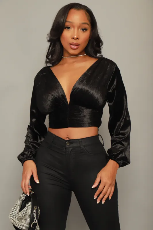 Pass You By Velvet Tie Up Crop Top - Black sold by Swankaposh