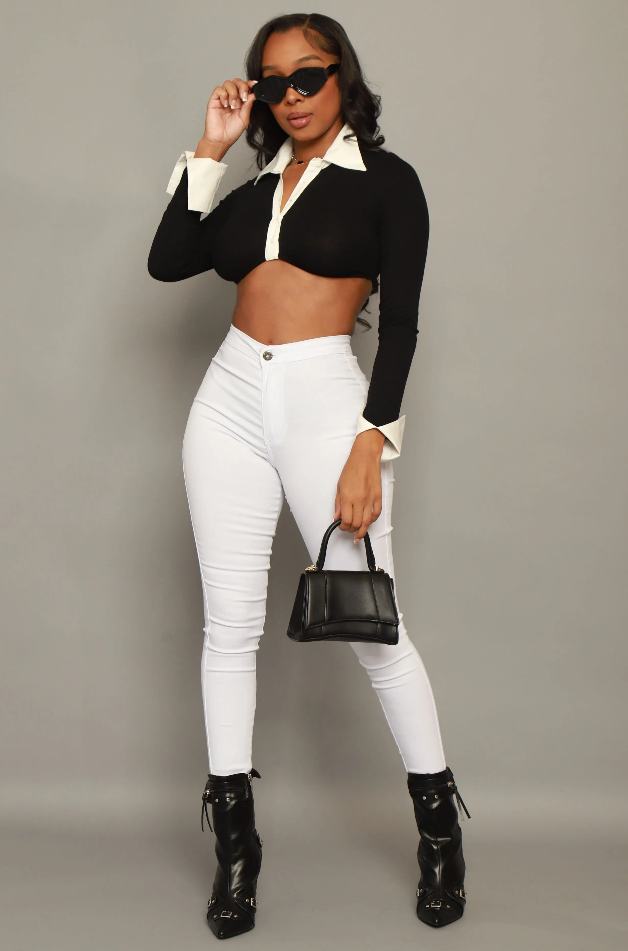 Keep Going Collared Crop Top - Black sold by Swankaposh product image thumbnail 4