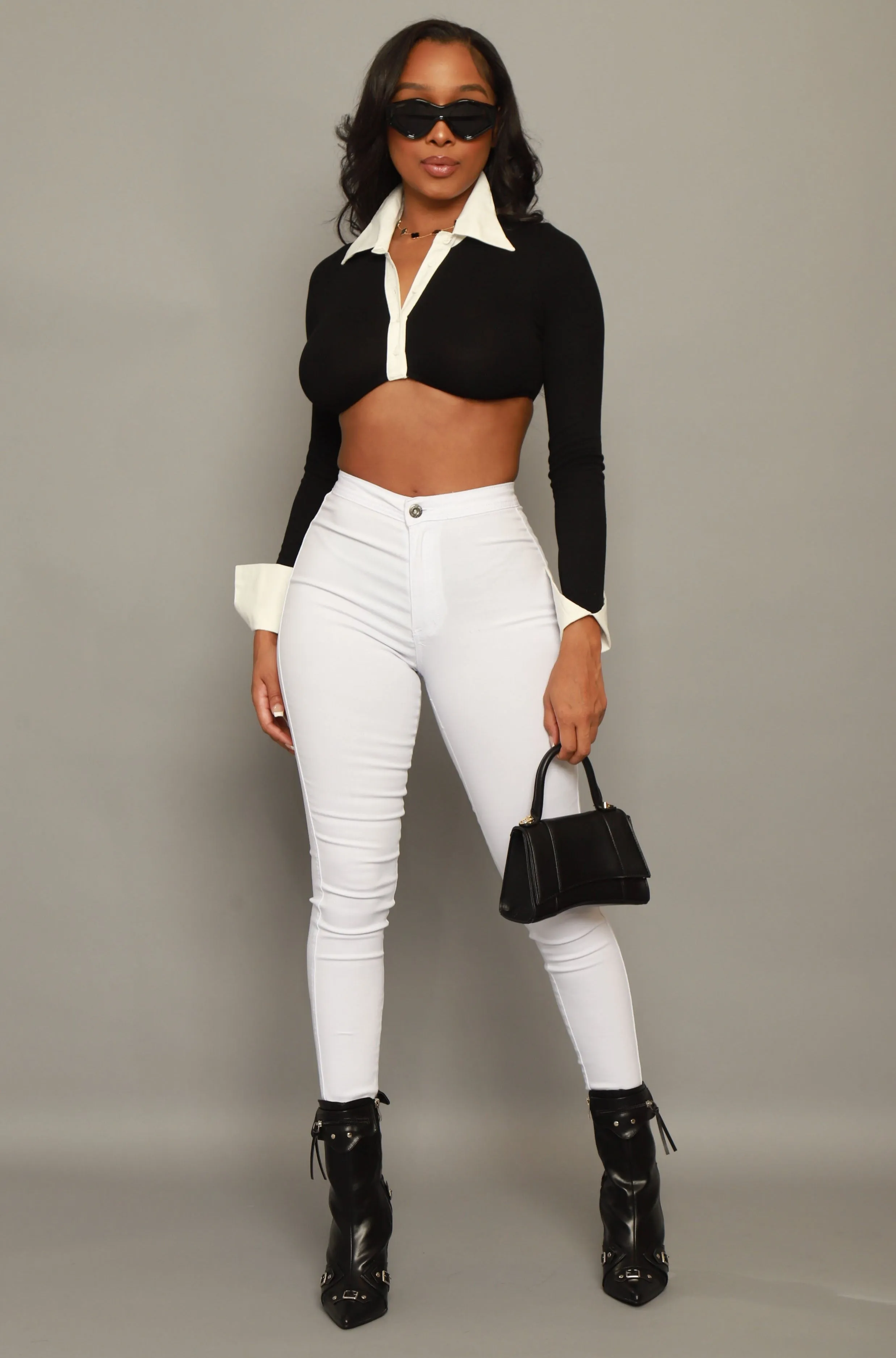 Keep Going Collared Crop Top - Black sold by Swankaposh product image thumbnail 5