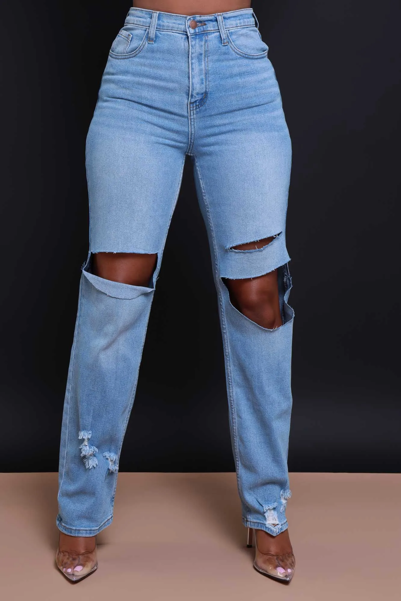 Found You High Rise Ripped Wide Leg Jeans - Medium Wash sold by Swankaposh product image thumbnail 2