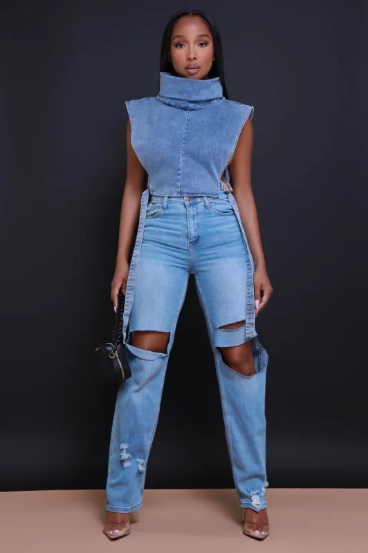 Found You High Rise Ripped Wide Leg Jeans - Medium Wash sold by Swankaposh
