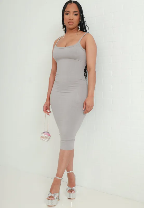 As It Was Cellulite Deleter Ribbed Midi Dress - Light Grey sold by Swankaposh