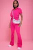 One Time Short Sleeve Flare Leg Pants Set - Fuchsia sold by Swankaposh