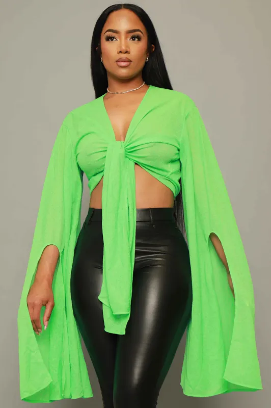 Feeling This Sheer Tie Up Crop Top - Apple Green sold by Swankaposh