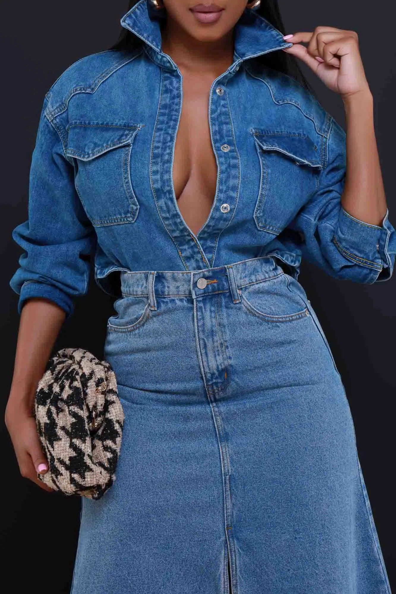 Here She Is Long Sleeve Denim Jacket - Medium Wash sold by Swankaposh product image thumbnail 4