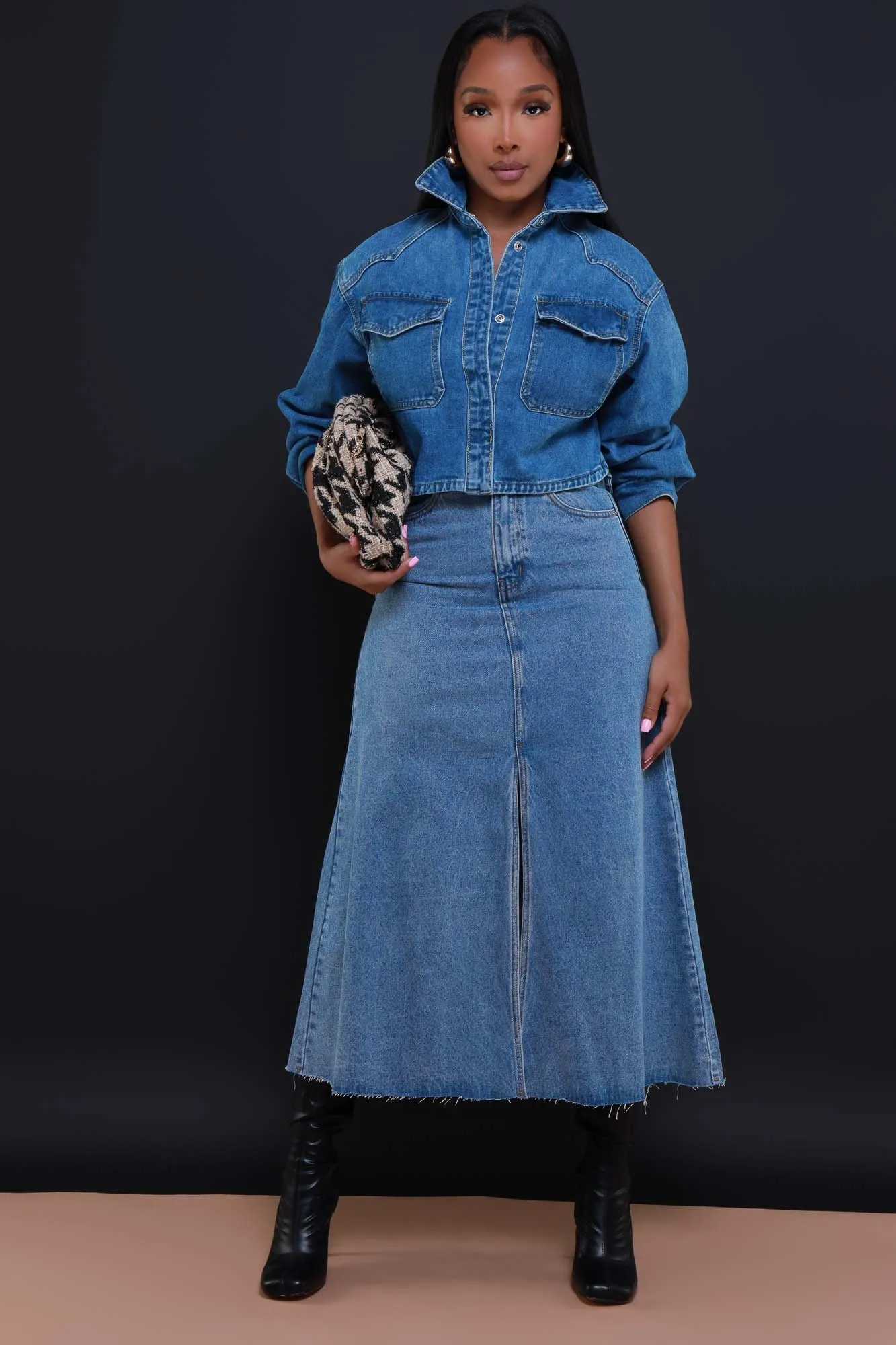 Here She Is Long Sleeve Denim Jacket - Medium Wash sold by Swankaposh product image thumbnail 5