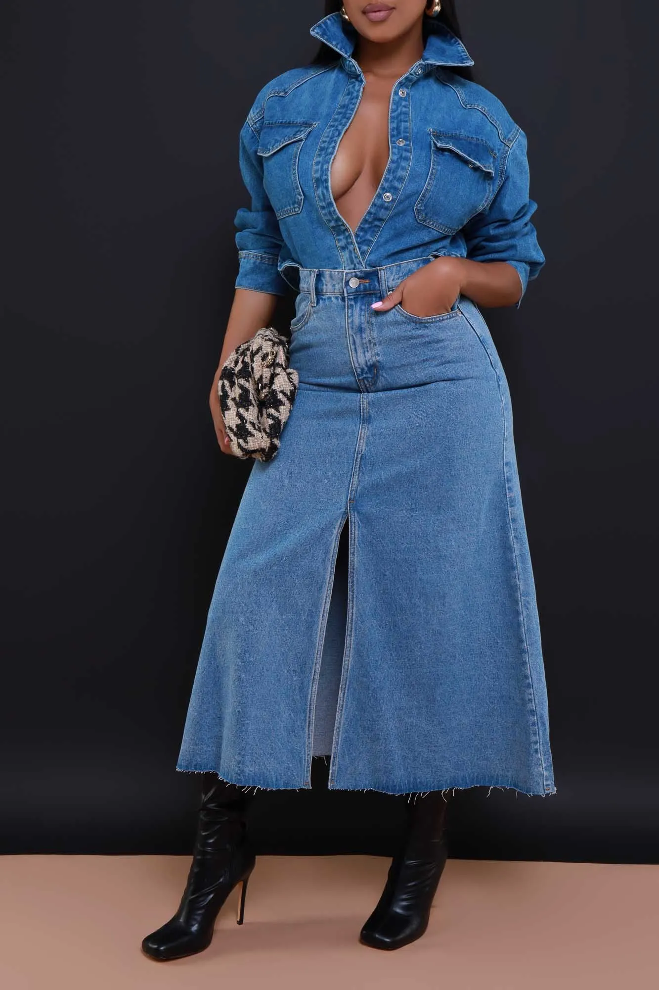 Here She Is Long Sleeve Denim Jacket - Medium Wash sold by Swankaposh product image thumbnail 3