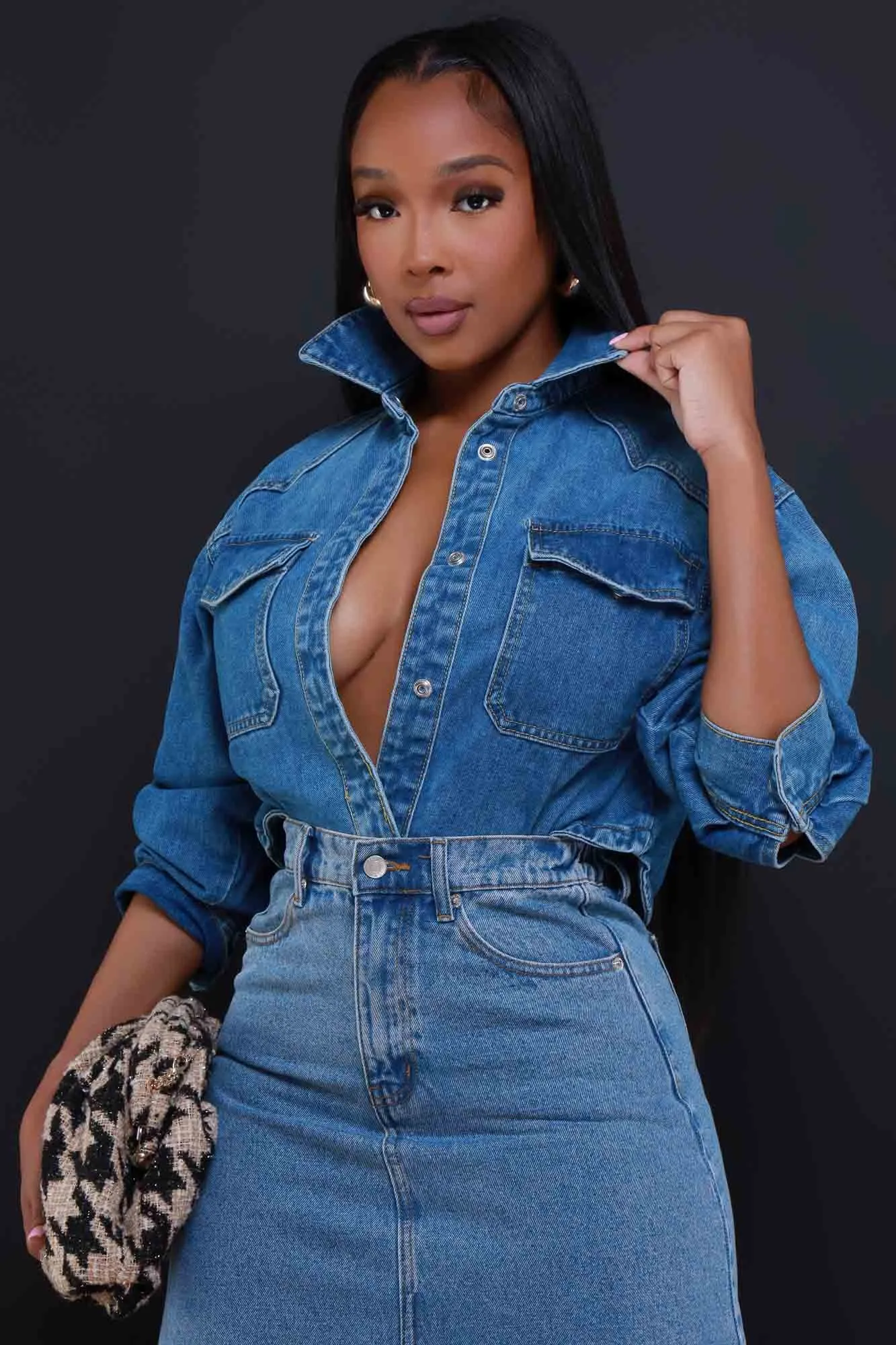 Here She Is Long Sleeve Denim Jacket - Medium Wash sold by Swankaposh