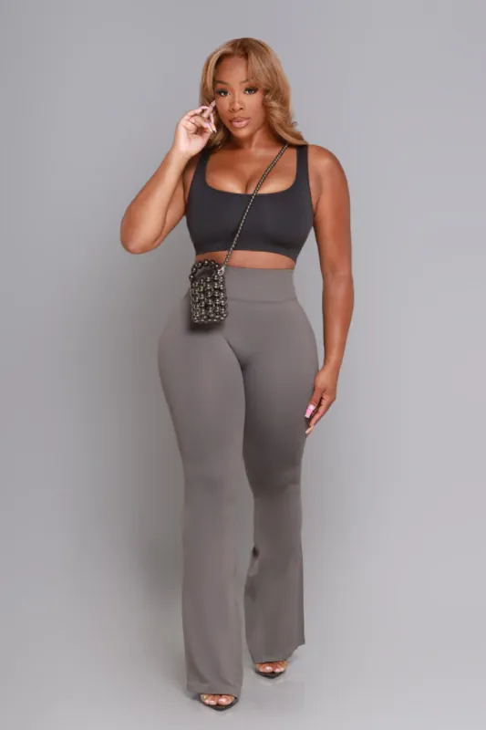 Wake-Up Call Ribbed Cropped Legging Set - Charcoal/Grey sold by Swankaposh