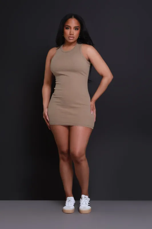 Front Row NUW Ribbed Mini Dress - Mocha sold by Swankaposh
