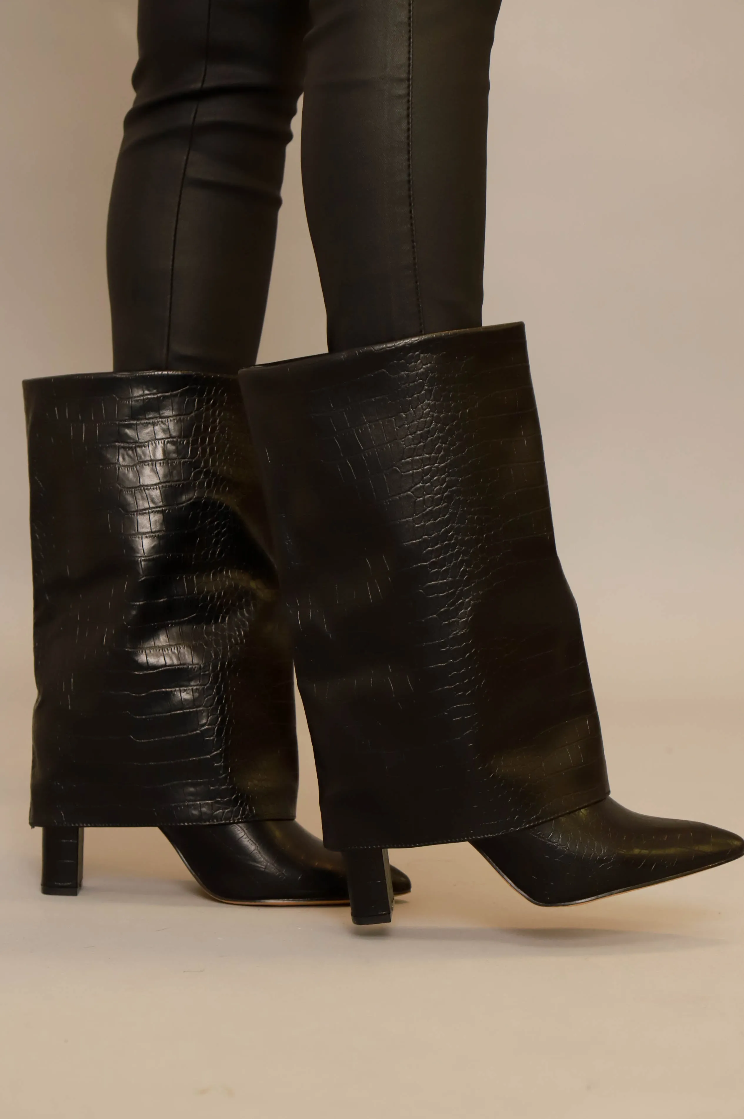 My Mind Faux Leather Foldover Boot - Black sold by Swankaposh product image thumbnail 5