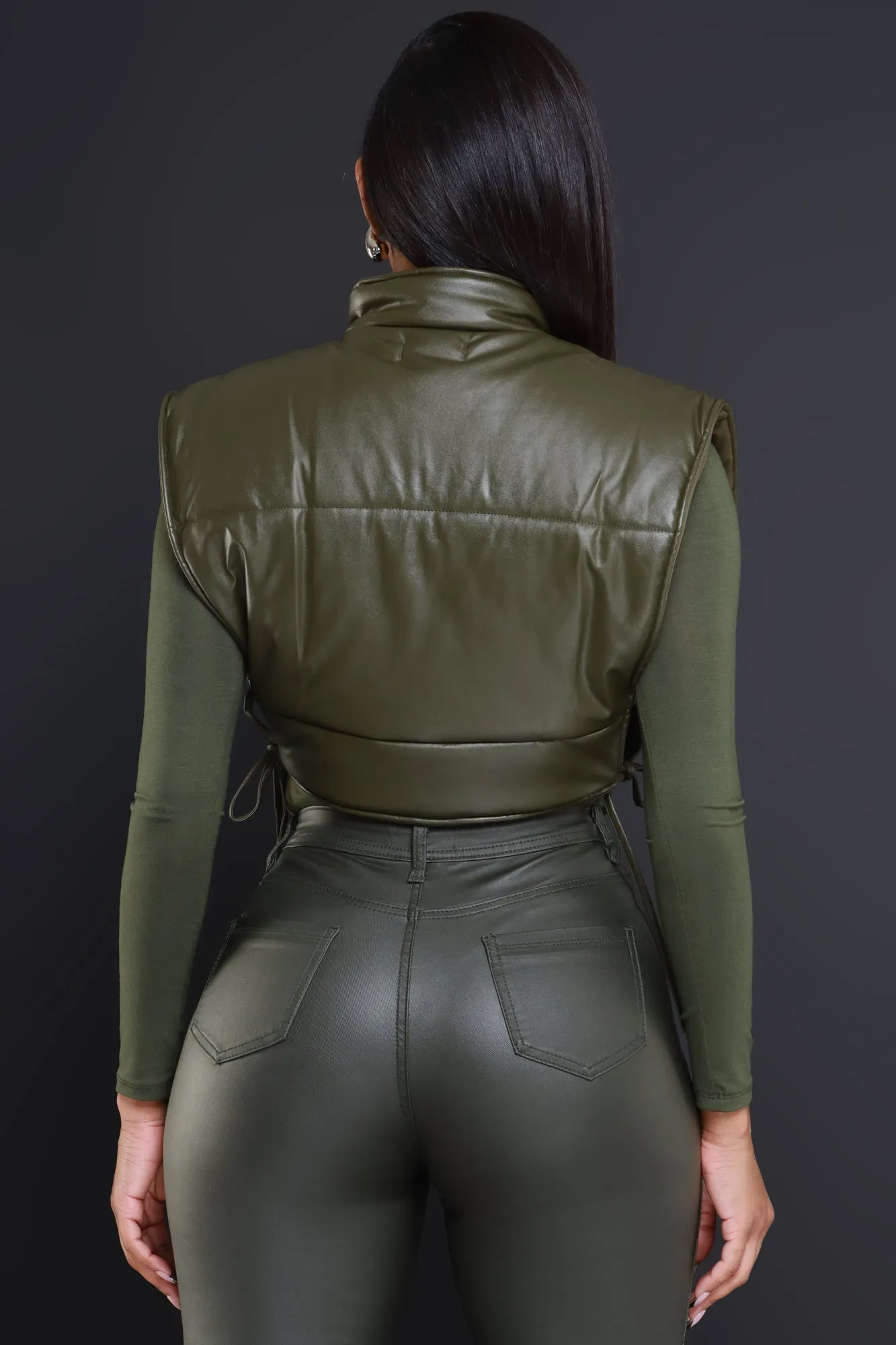Win Again Faux Leather Cropped Vest - Olive sold by Swankaposh product image thumbnail 3