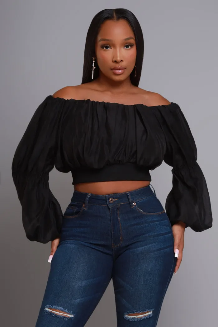 Lean Back Balloon Sleeve Cropped Blouse - Black sold by Swankaposh product image thumbnail 4