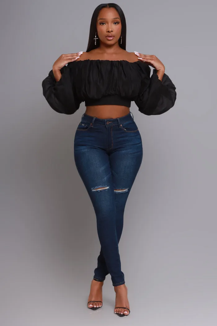Lean Back Balloon Sleeve Cropped Blouse - Black sold by Swankaposh product image thumbnail 3