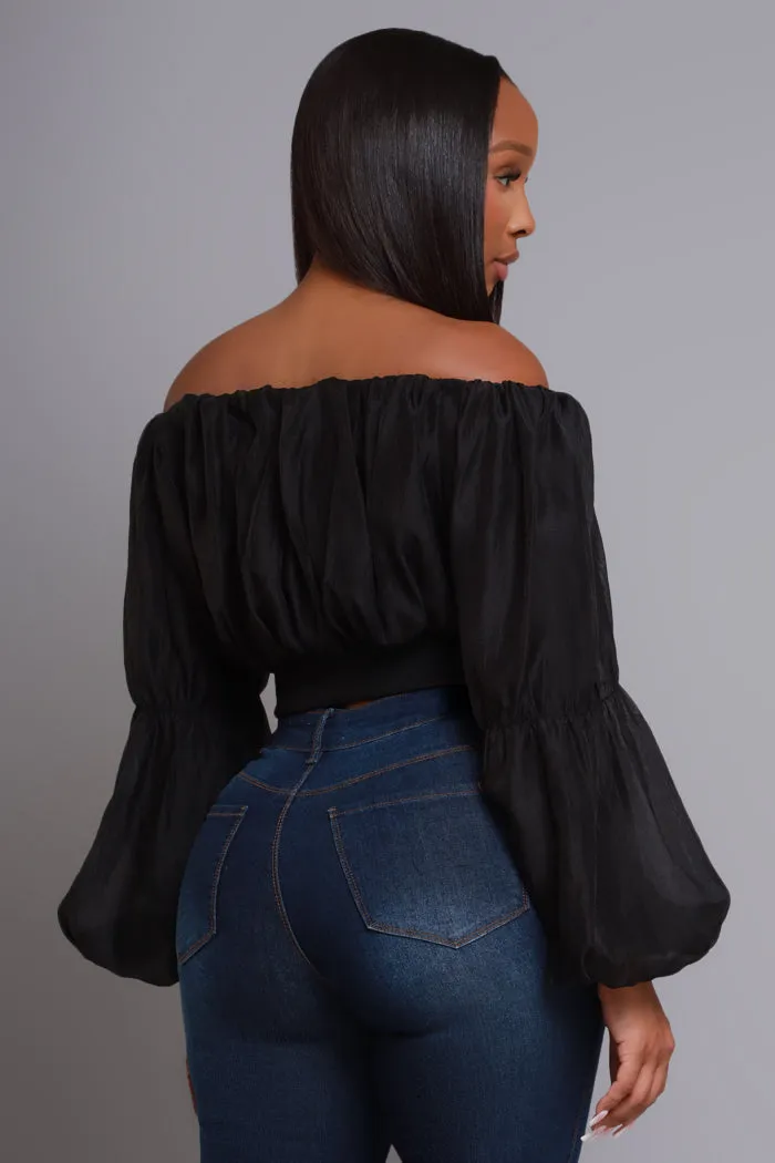 Lean Back Balloon Sleeve Cropped Blouse - Black sold by Swankaposh product image thumbnail 2