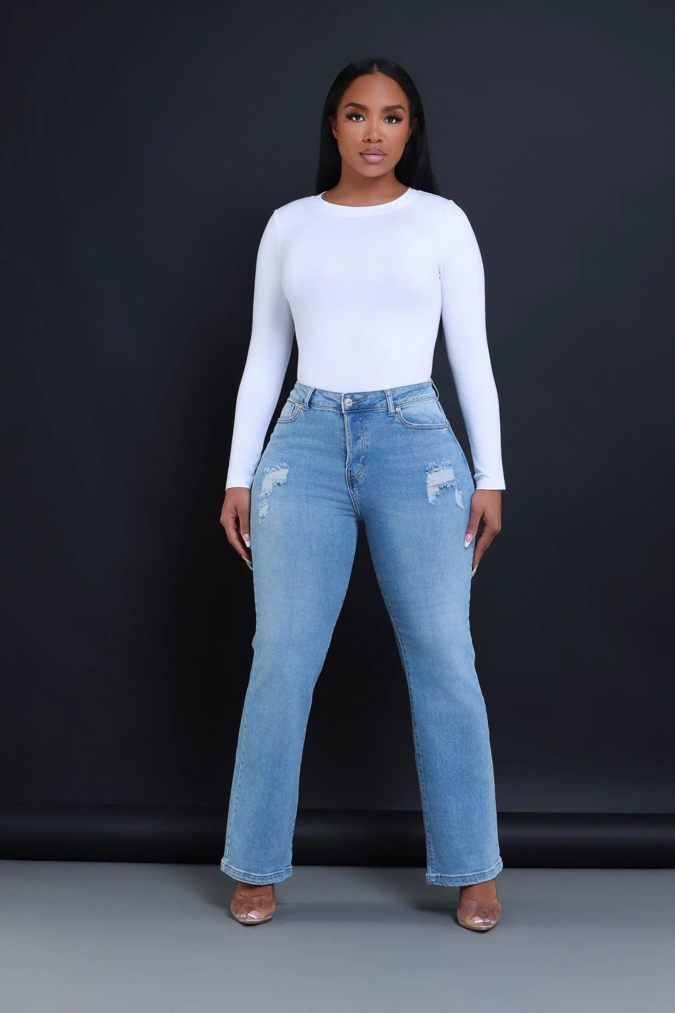 Try Again High Rise Straight Leg Jeans - Light Wash sold by Swankaposh