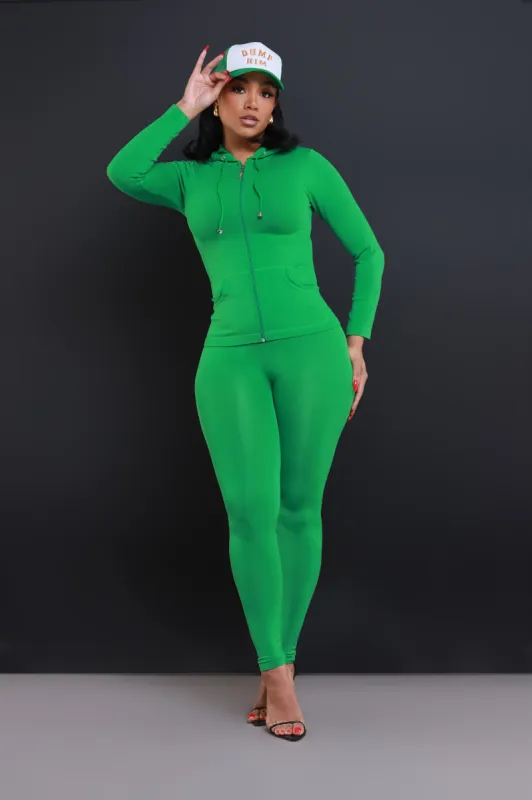 Just Vibing Seamless Zip Up Legging Set - Kelly Green sold by Swankaposh