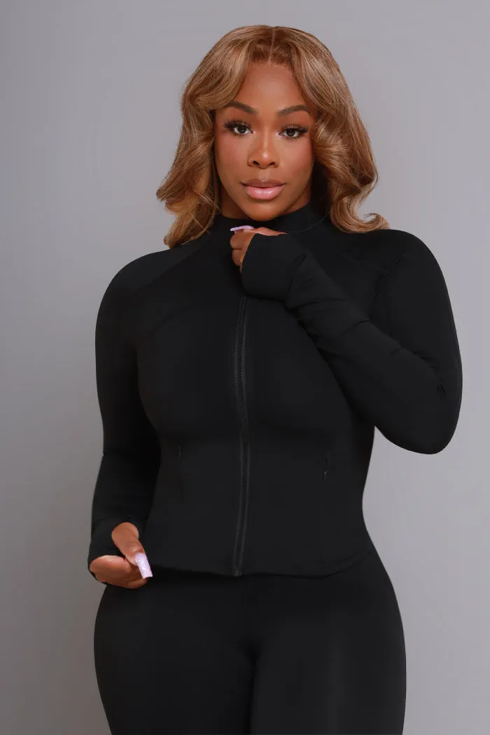 Keep It Calm Zippered Athletic Jacket - Black sold by Swankaposh