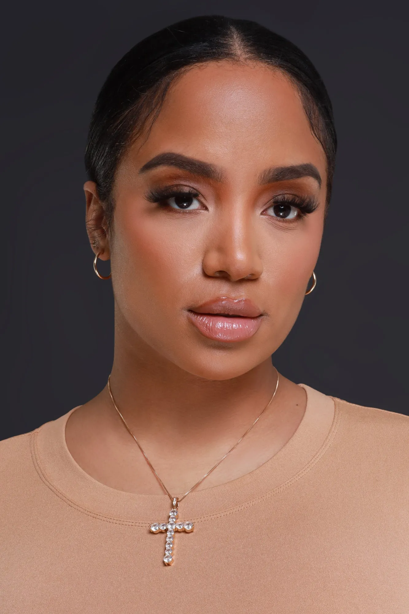 Praise You Rhinestone Cross Necklace - Gold sold by Swankaposh