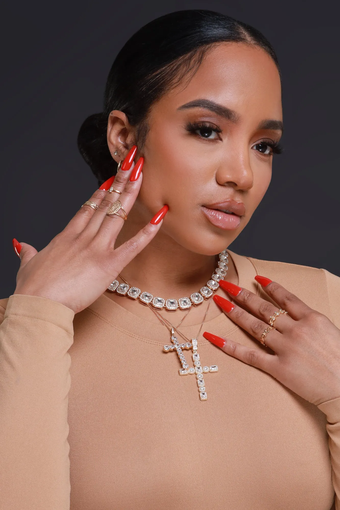 Praise You Rhinestone Cross Necklace - Gold sold by Swankaposh product image thumbnail 3