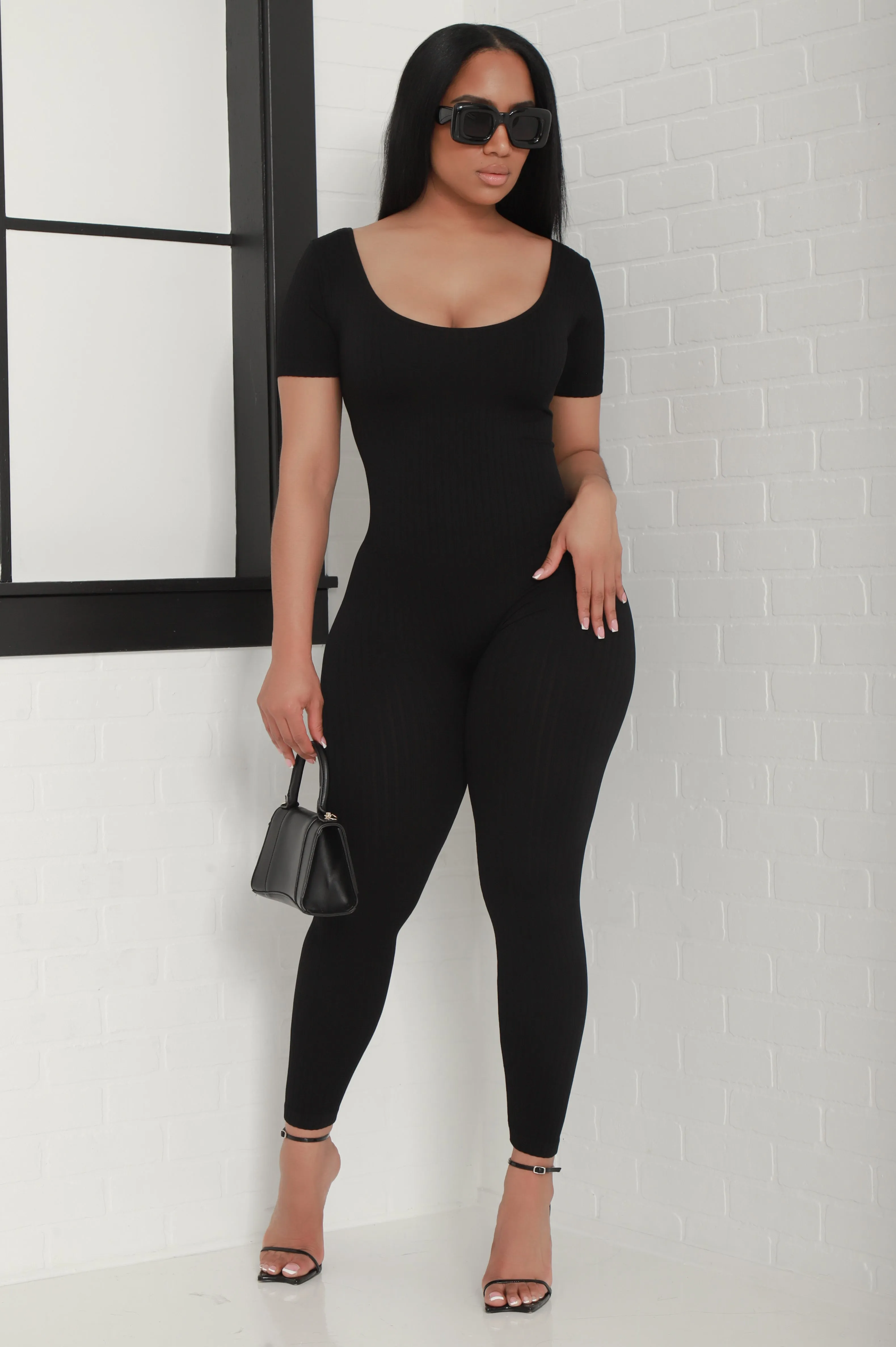 Hustle Hard Short Sleeve Ribbed Jumpsuit - Black sold by Swankaposh product image thumbnail 4