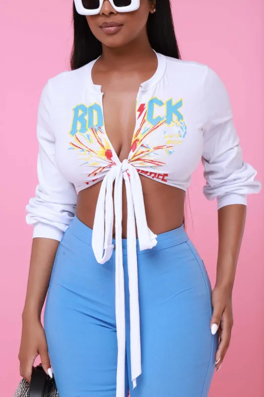 Captivate Graphic Print Tie Up Crop Top - White sold by Swankaposh