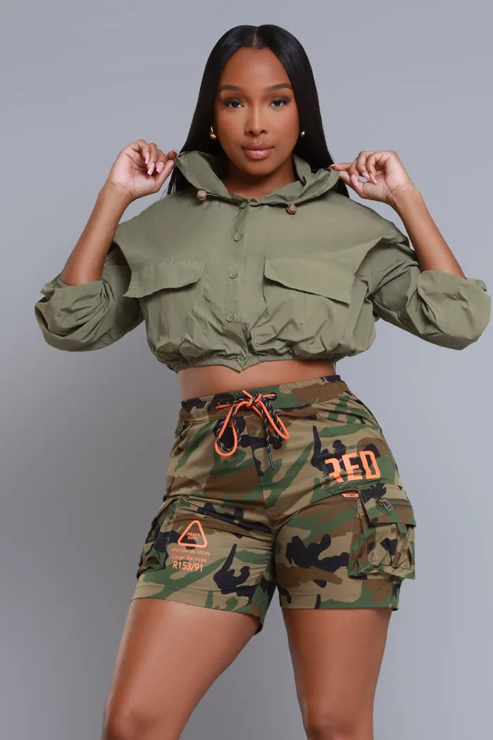 Give In Cropped Hooded Jacket - Olive sold by Swankaposh
