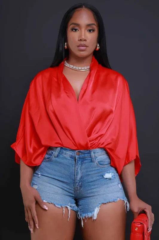 Unity Satin Draped Oversized Blouse - Red sold by Swankaposh