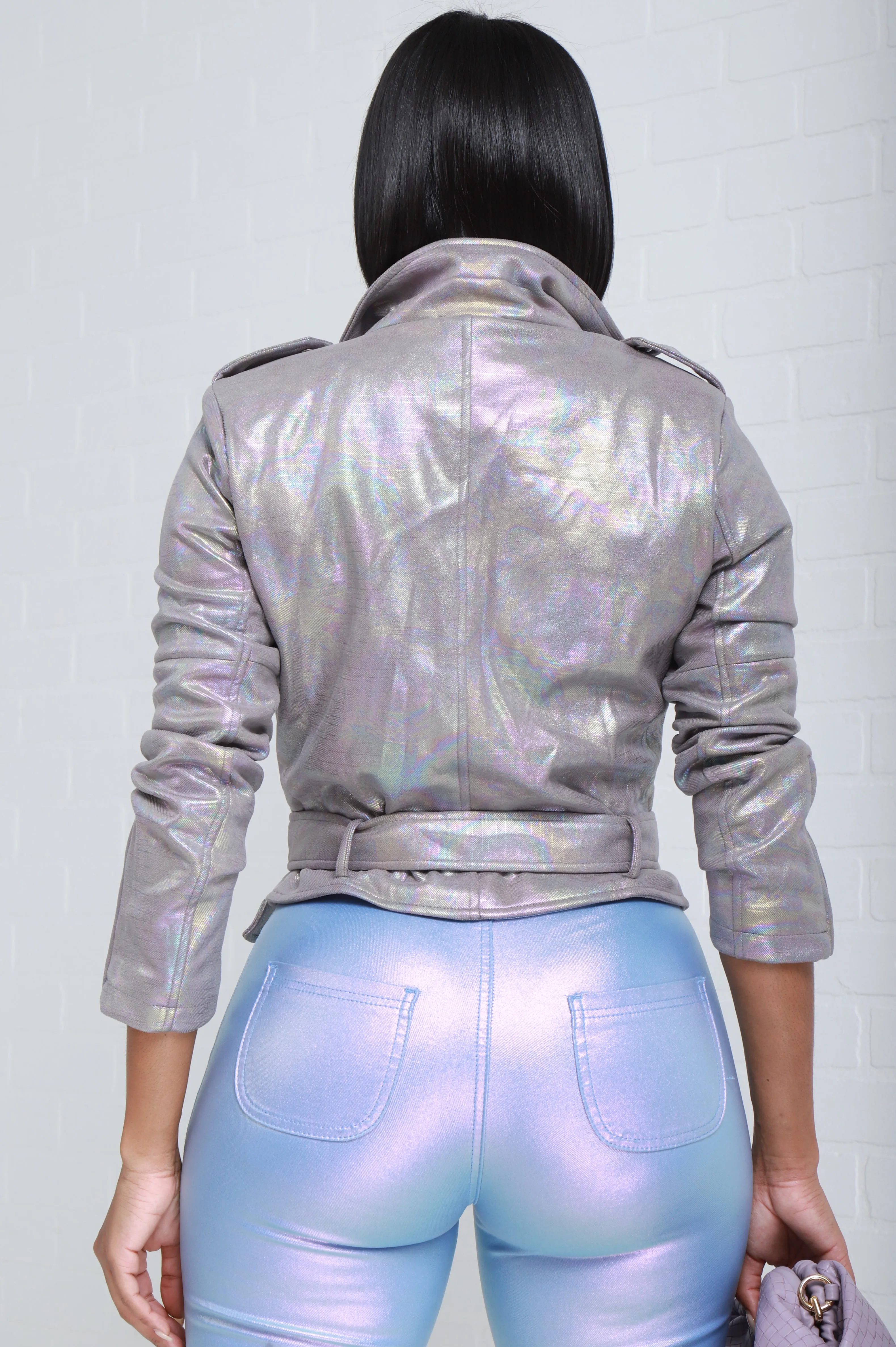 Only Exception Metallic Asymmetrical Belted Jacket - Silver sold by Swankaposh product image thumbnail 3