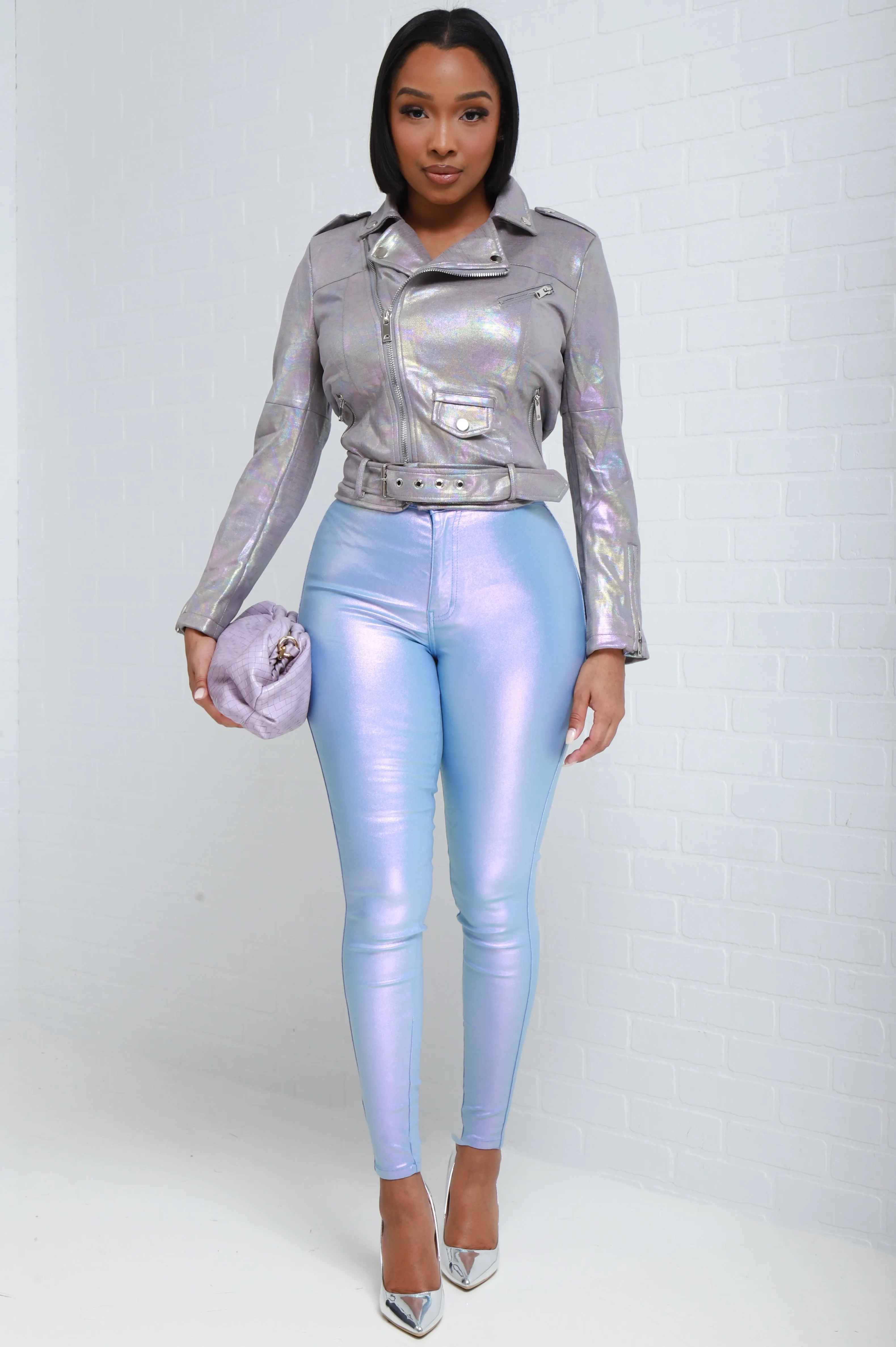 Only Exception Metallic Asymmetrical Belted Jacket - Silver sold by Swankaposh product image thumbnail 2
