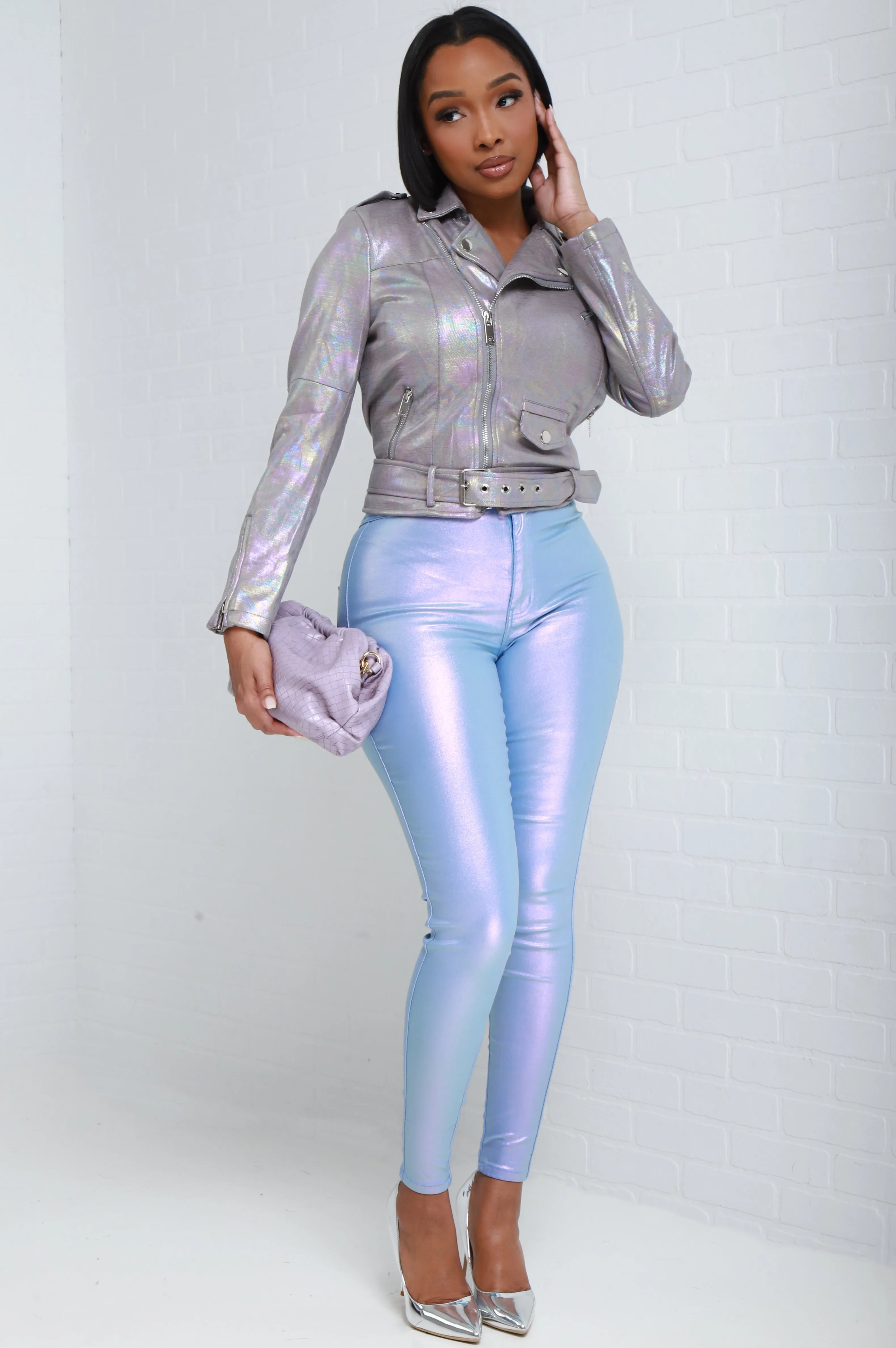 Only Exception Metallic Asymmetrical Belted Jacket - Silver sold by Swankaposh product image thumbnail 5