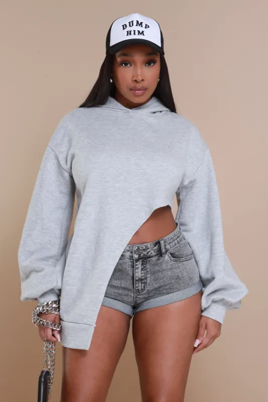 Strike Out Asymmetrical Oversized Hoodie - Heather Grey sold by Swankaposh