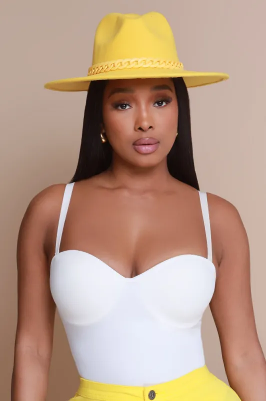 Boost It Chain Detailed Wide Brim Fedora - Yellow sold by Swankaposh