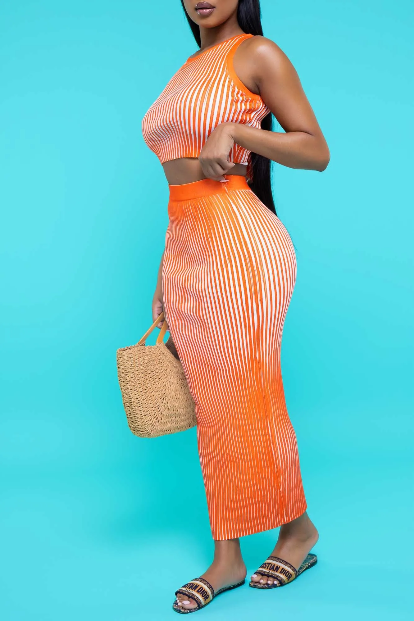 Feeling Sublime Ribbed Maxi Skirt Set - Orange sold by Swankaposh product image thumbnail 4