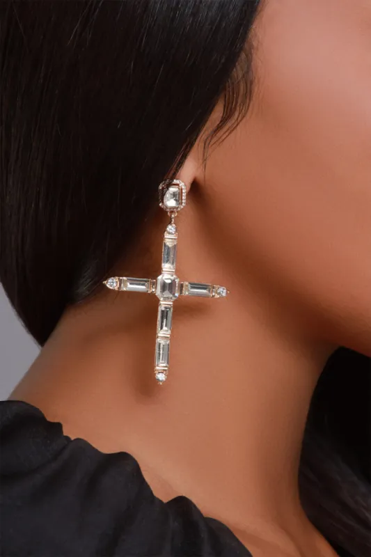 Cross Out Rhinestone Earrings - Gold sold by Swankaposh