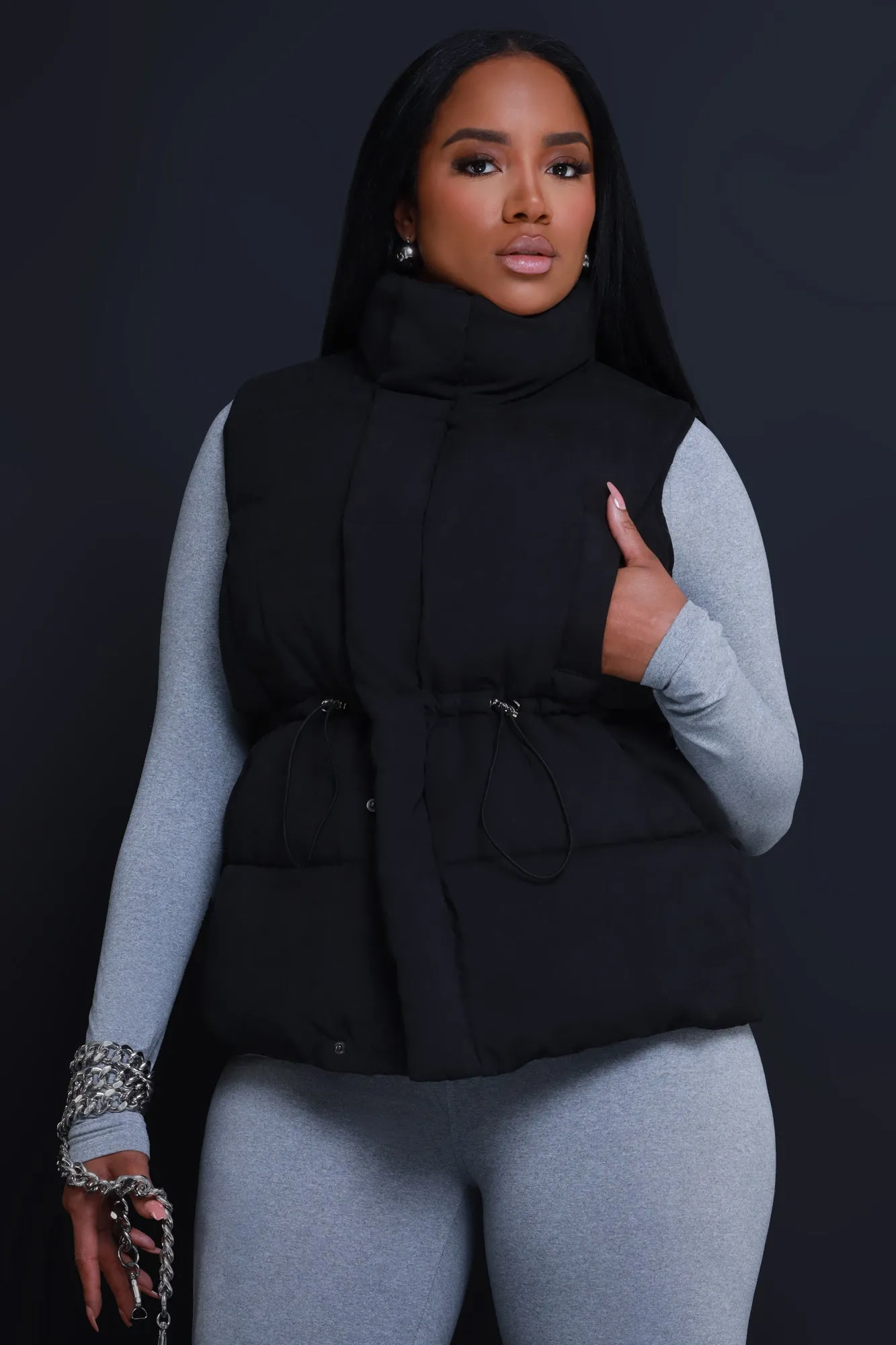 With The Crew Oversized Puffer Vest - Black sold by Swankaposh