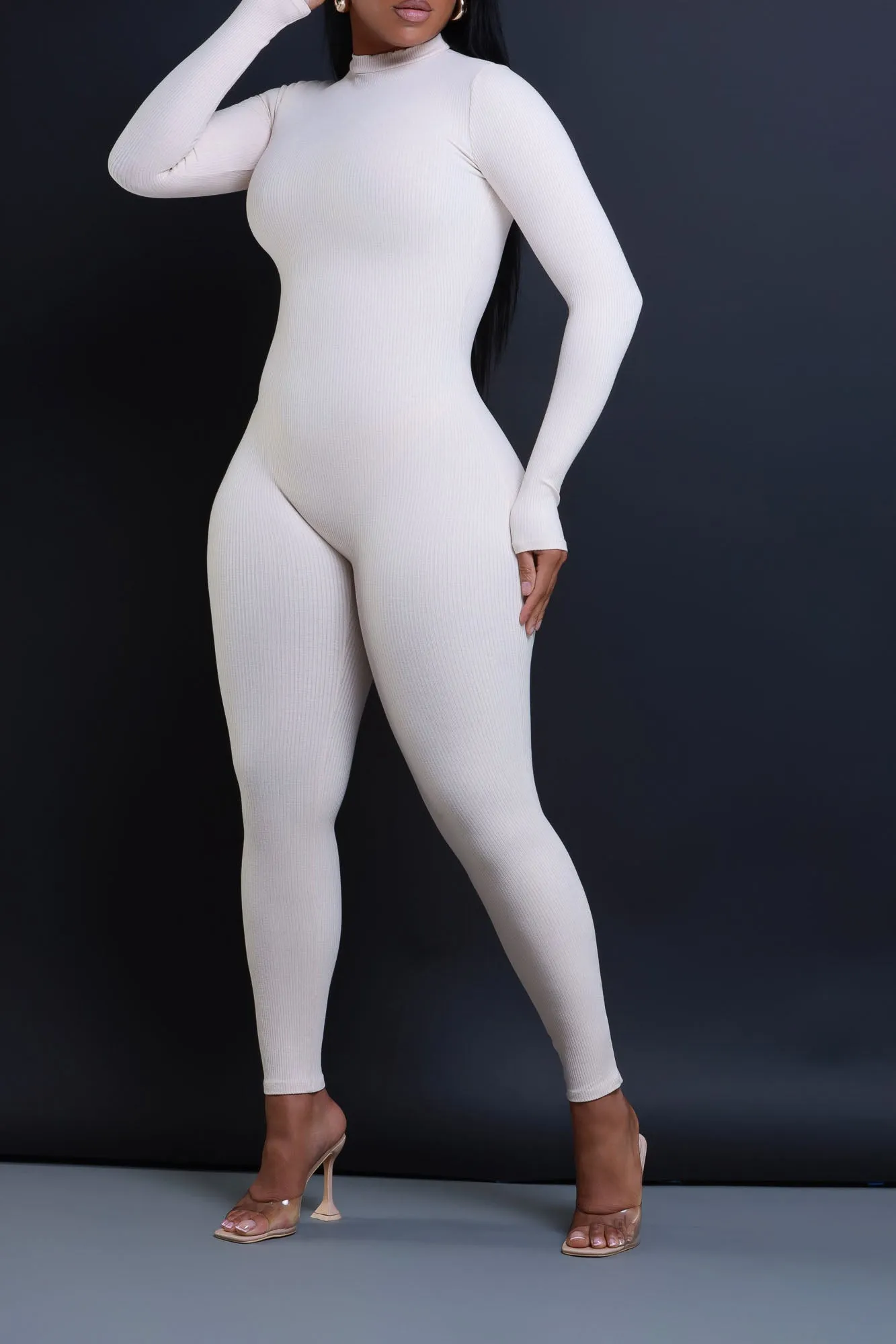 Tap Out Cellulite Deleter Mock Neck Jumpsuit - Cream sold by Swankaposh product image thumbnail 5