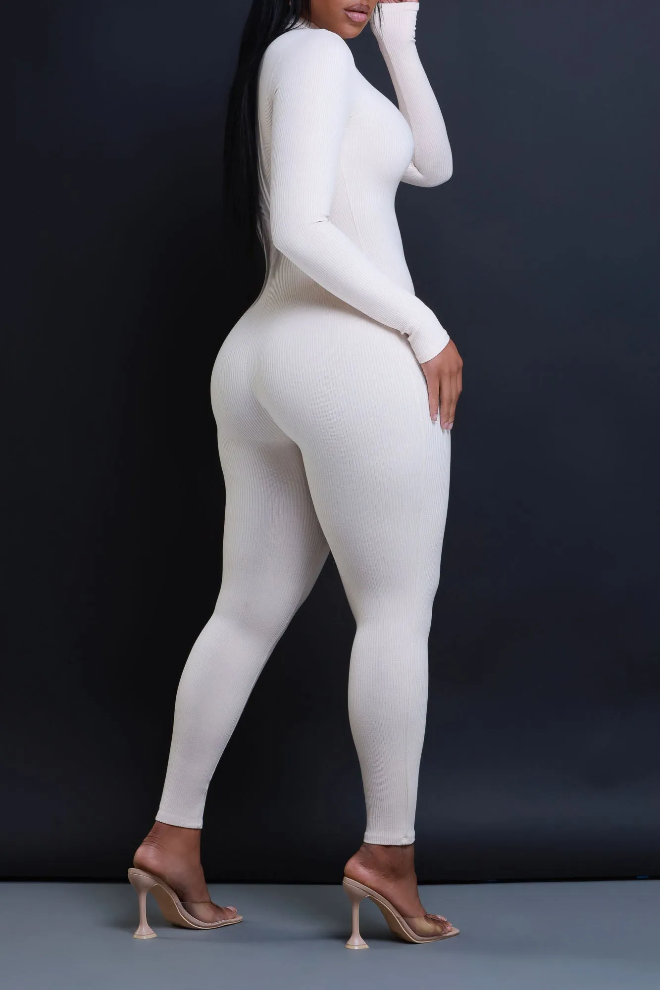 Tap Out Cellulite Deleter Mock Neck Jumpsuit - Cream sold by Swankaposh product image thumbnail 2