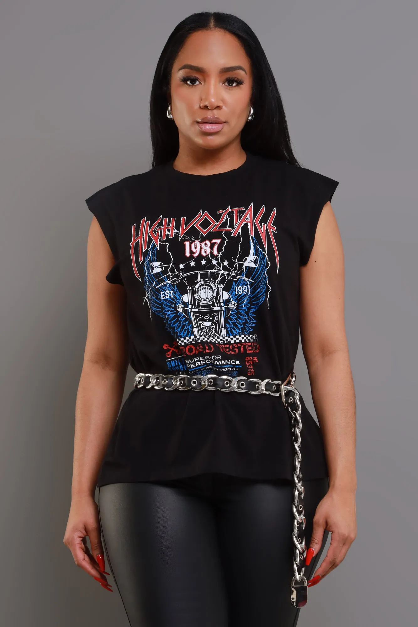 High Voltage Cut Graphic Tank - Black sold by Swankaposh