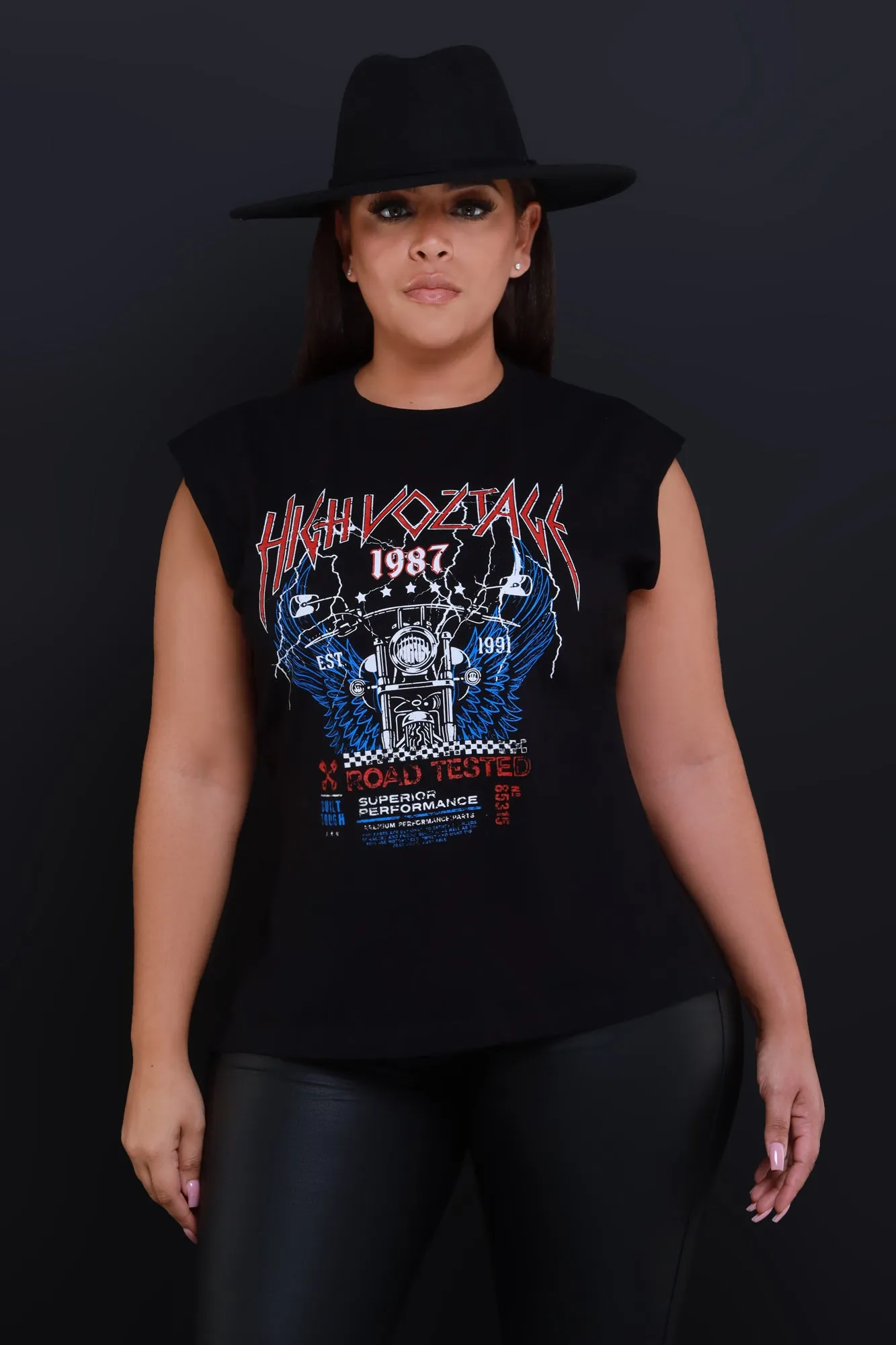 High Voltage Cut Graphic Tank - Black sold by Swankaposh product image thumbnail 3