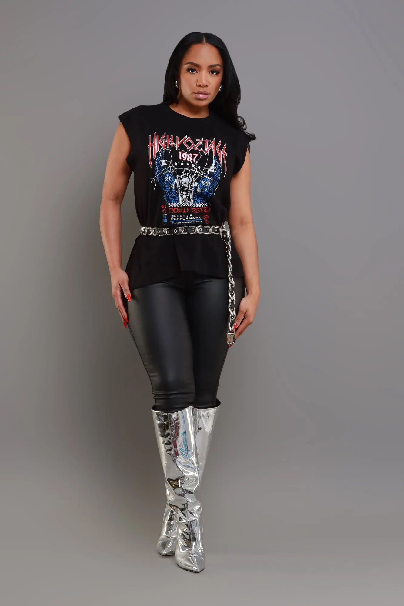 High Voltage Cut Graphic Tank - Black sold by Swankaposh product image thumbnail 2