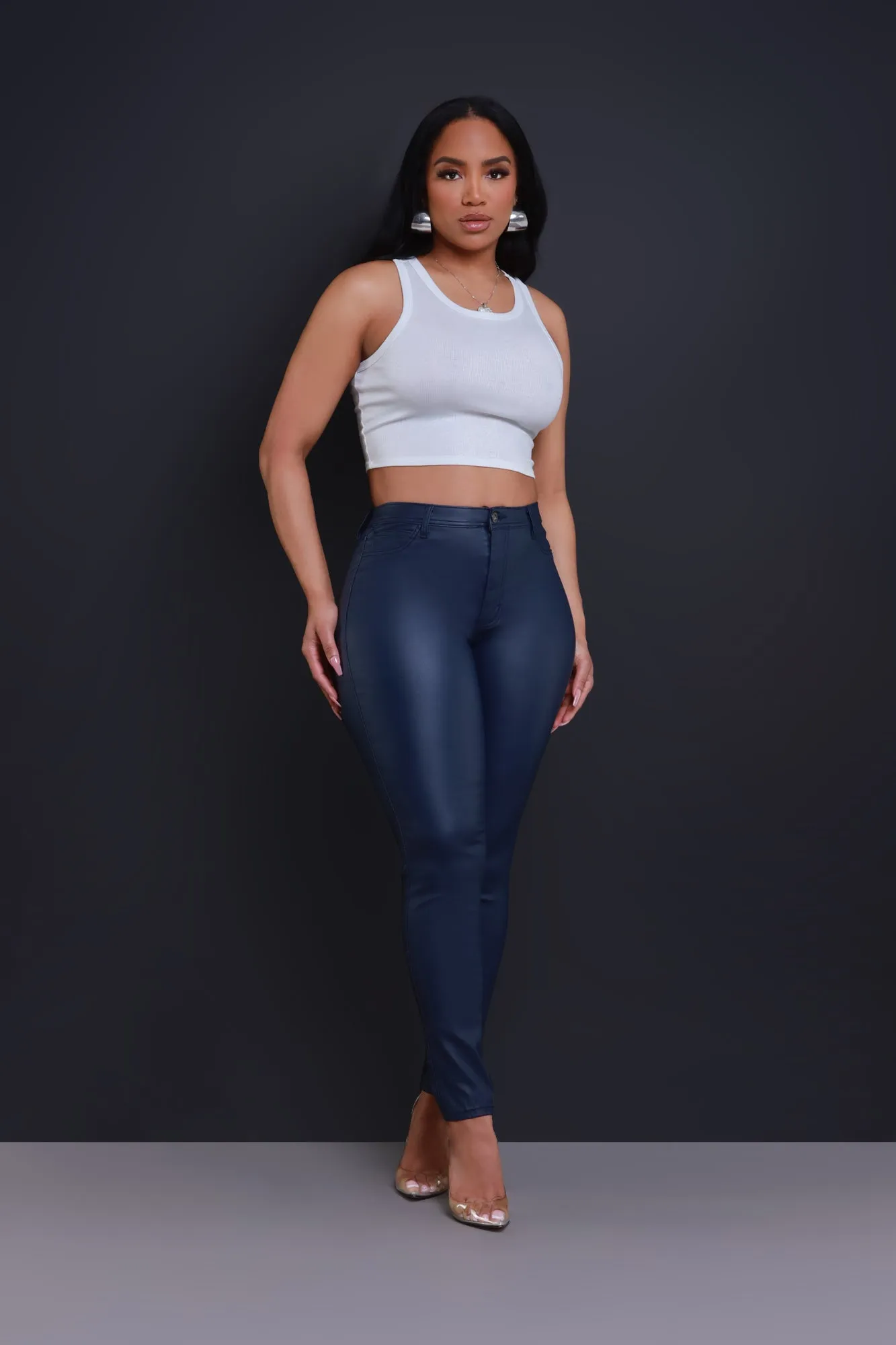 Curve You Faux Leather High Rise Pants - Navy sold by Swankaposh product image thumbnail 5