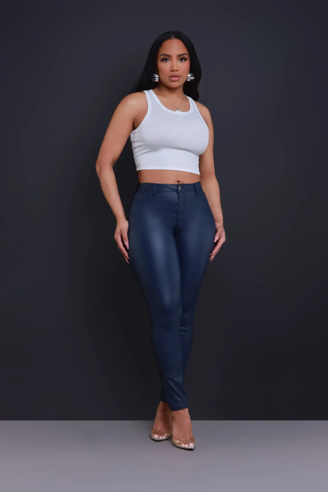Curve You Faux Leather High Rise Pants - Navy sold by Swankaposh