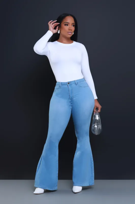 Bing High Waist Stretchy Bell Bottom Jeans - Light Wash sold by Swankaposh