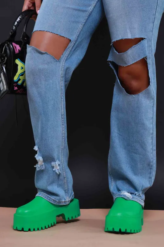 No Such Luck Platform Chunky Slides - Green sold by Swankaposh