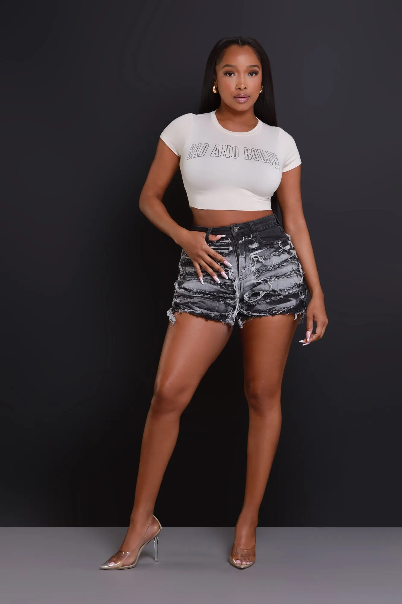 Bad And Boujee Cropped Graphic T-Shirt - Cream sold by Swankaposh product image thumbnail 2