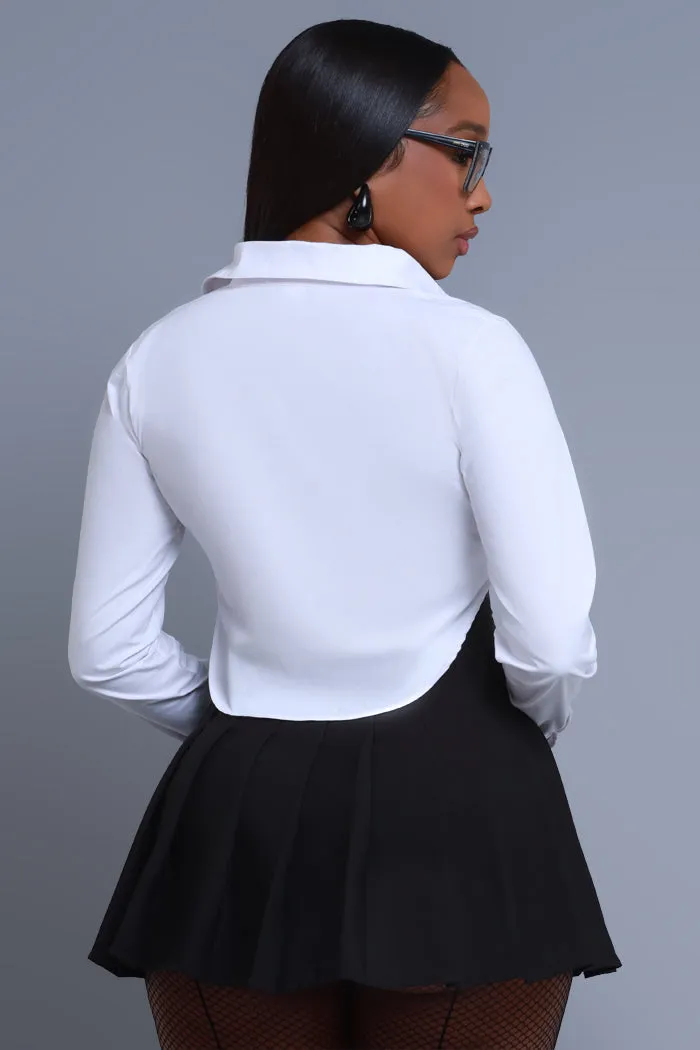 Chart Topper Cropped Button Up Top - White sold by Swankaposh product image thumbnail 3